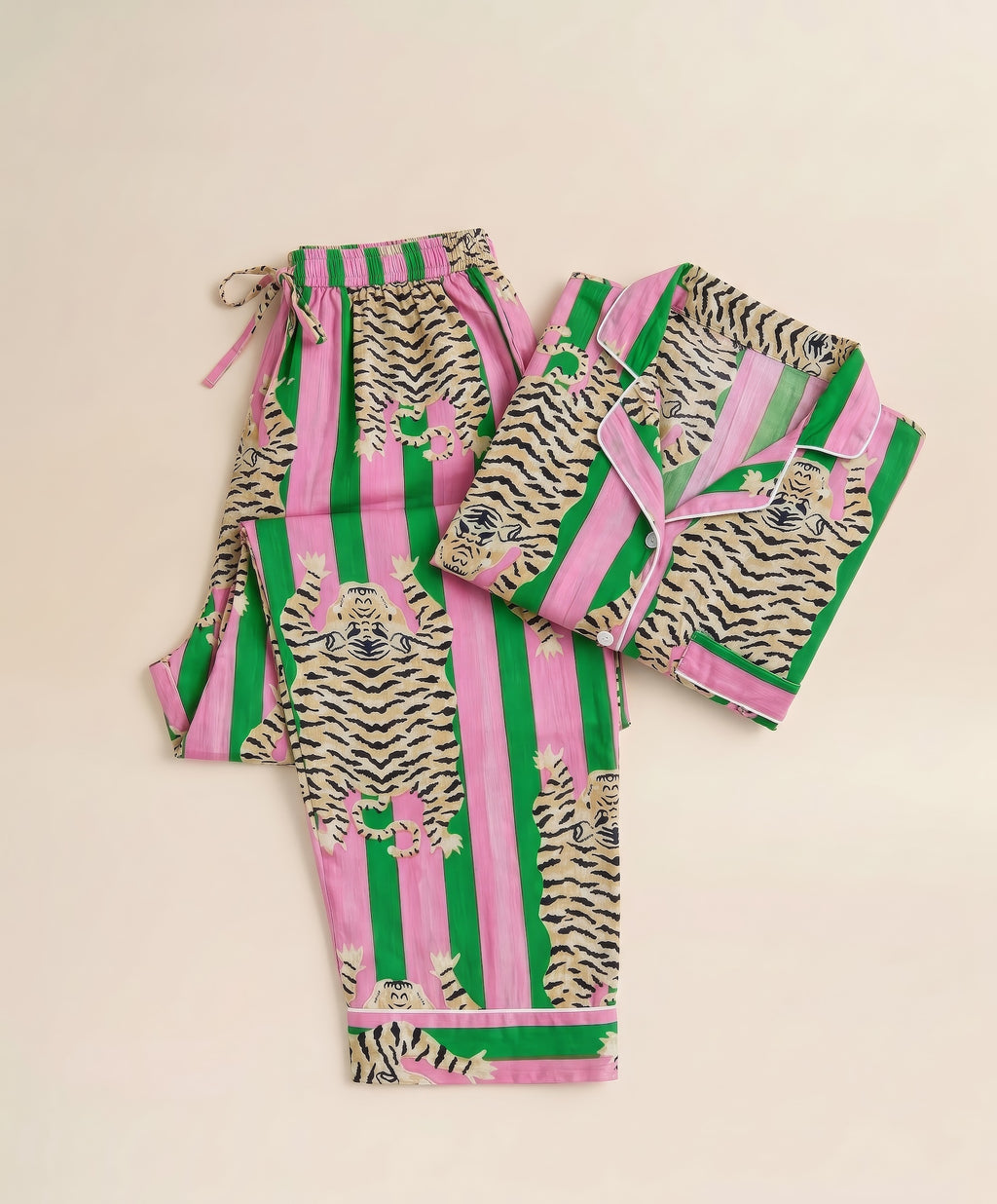 Pyjamas - Pink Green Stripe Tiger Print