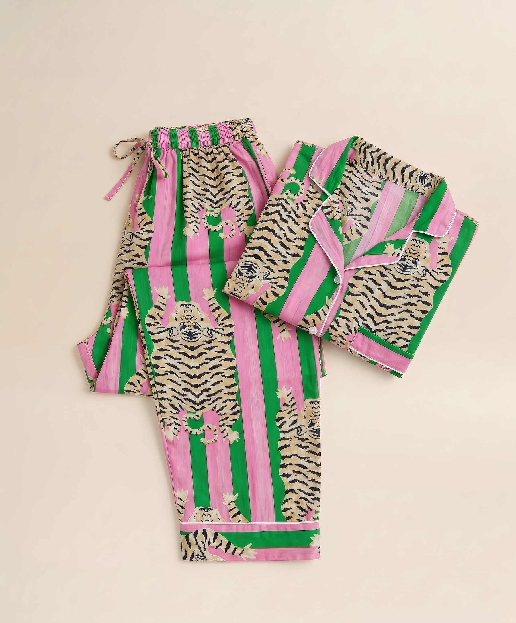 Pyjamas - Pink Green Stripe Tiger Print