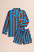 Pyjamas - Blue & Burgundy Stripe Short