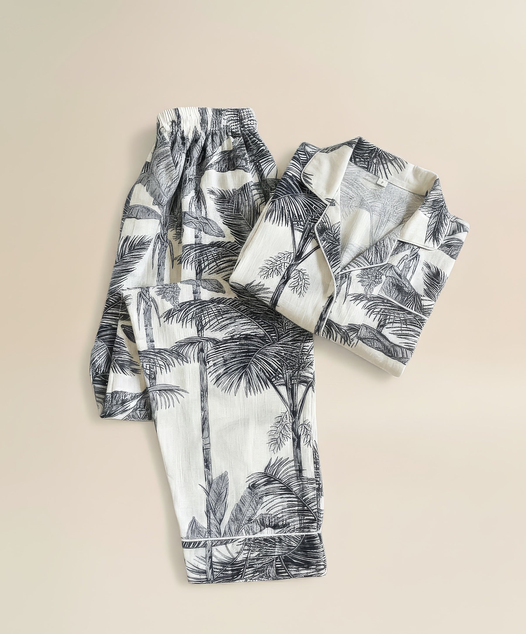Pyjamas - White Blue Palm Print
