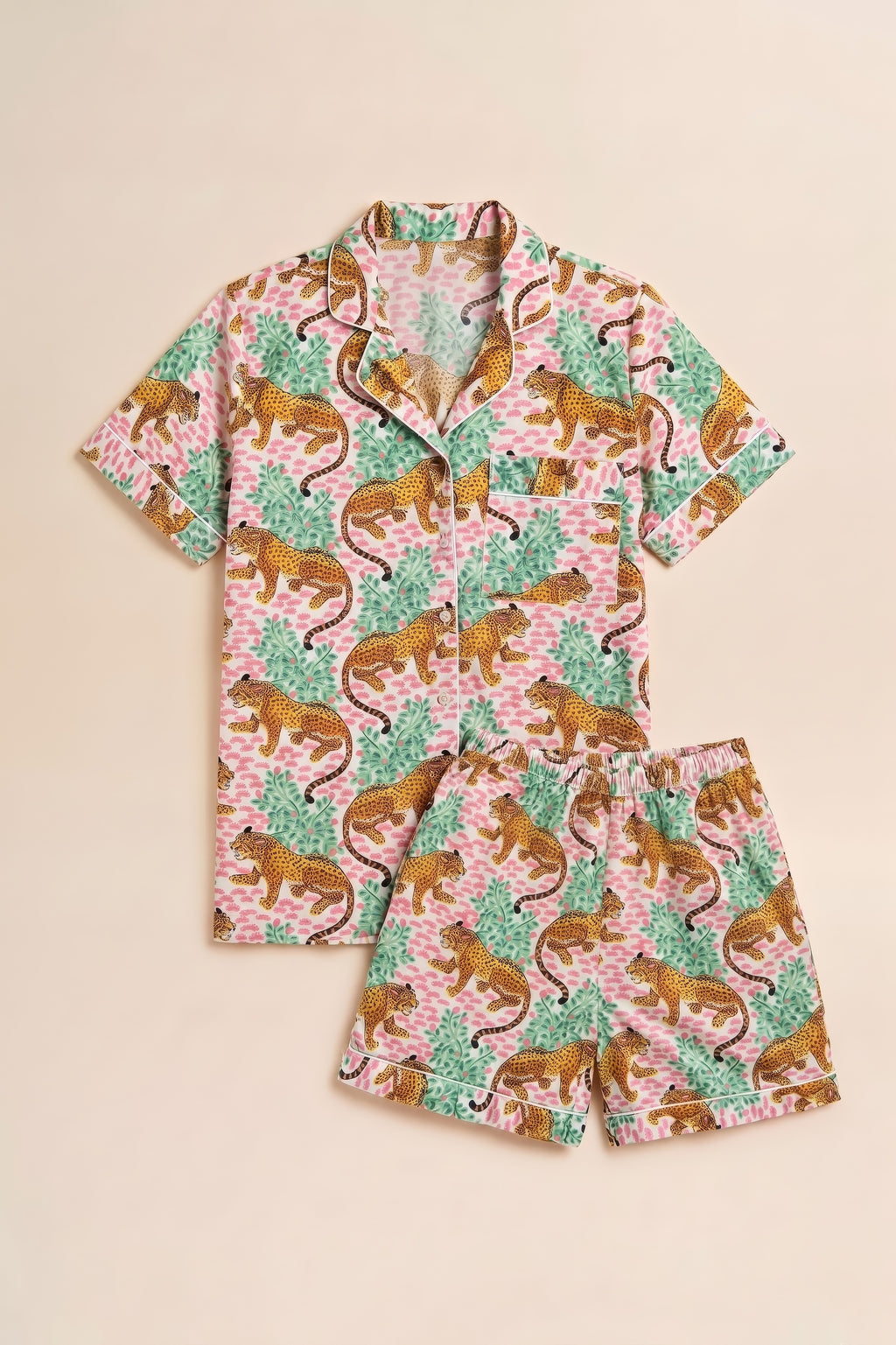 Pyjamas - Pink & Green Cheetah Print Short