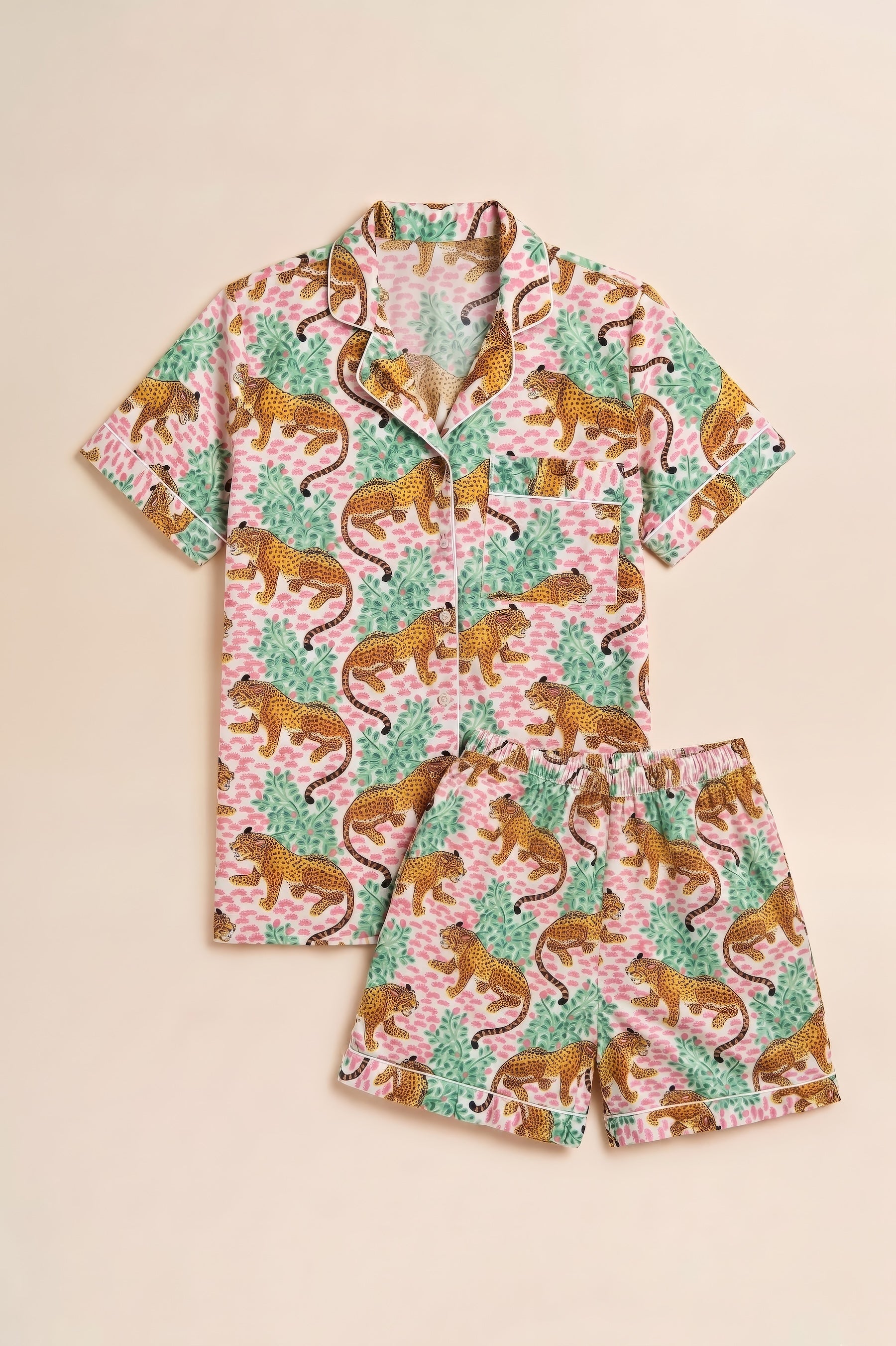 Pyjamas - Pink & Green Cheetah Print Short