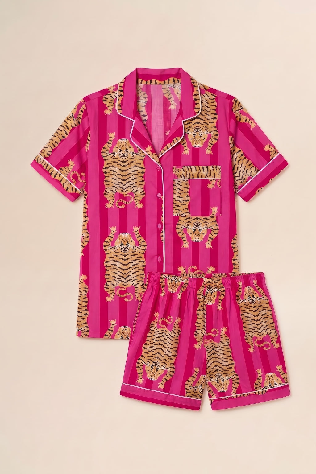 Pyjamas - Pink Stripe Tiger Print Short