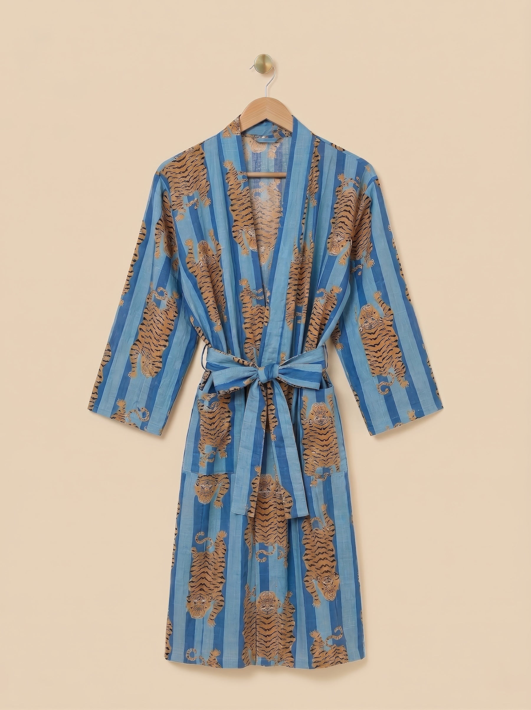Robe - Blue Stripe Tiger Print