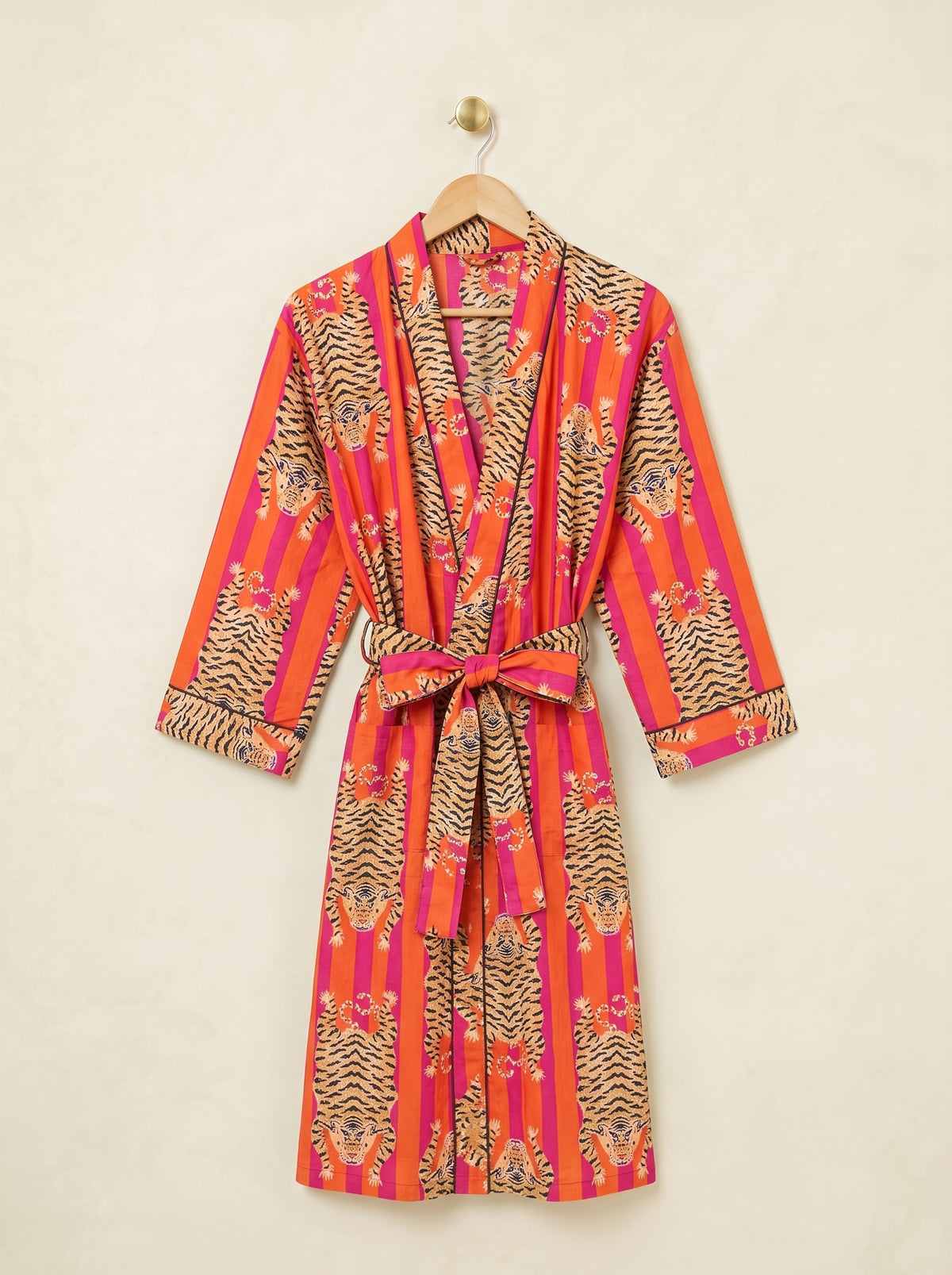 Robe - Orange & Pink Stripe Tiger Print