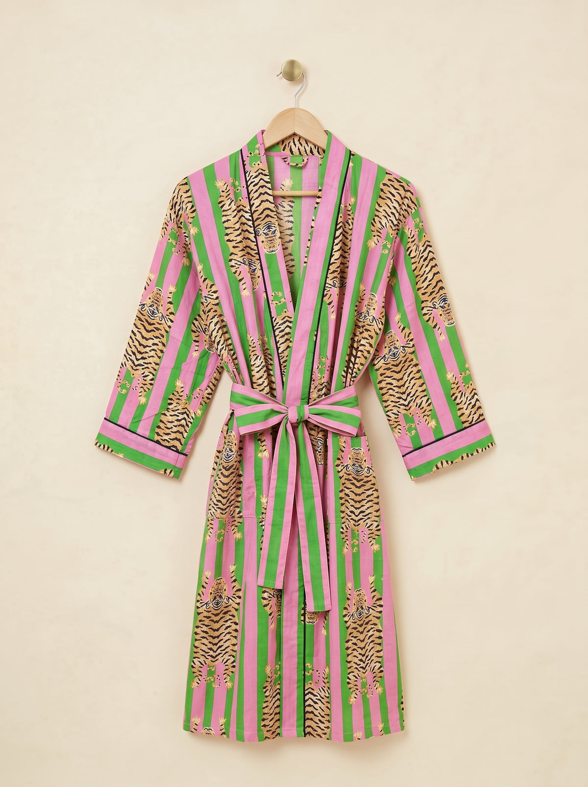 Robe - Pink & Green Stripe Tiger Print