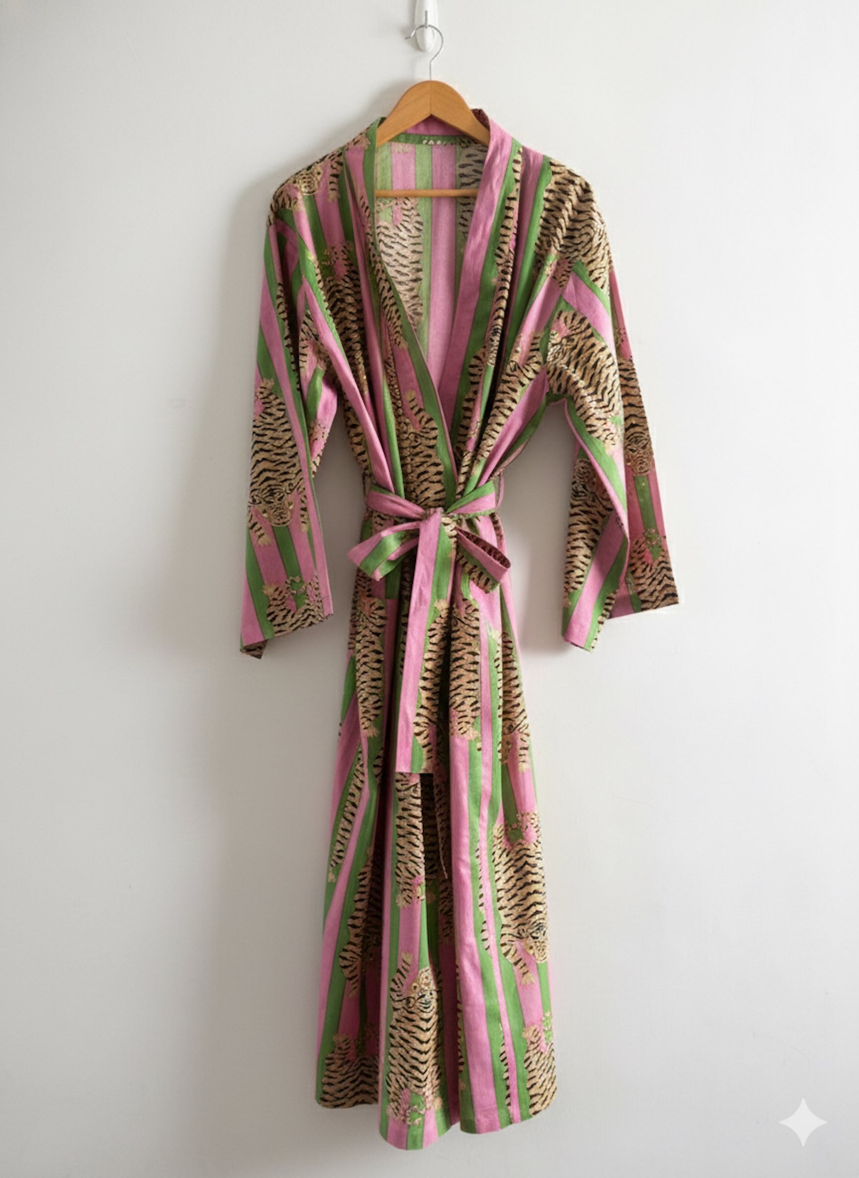 Robe - Pink & Green Stripe Tiger Print