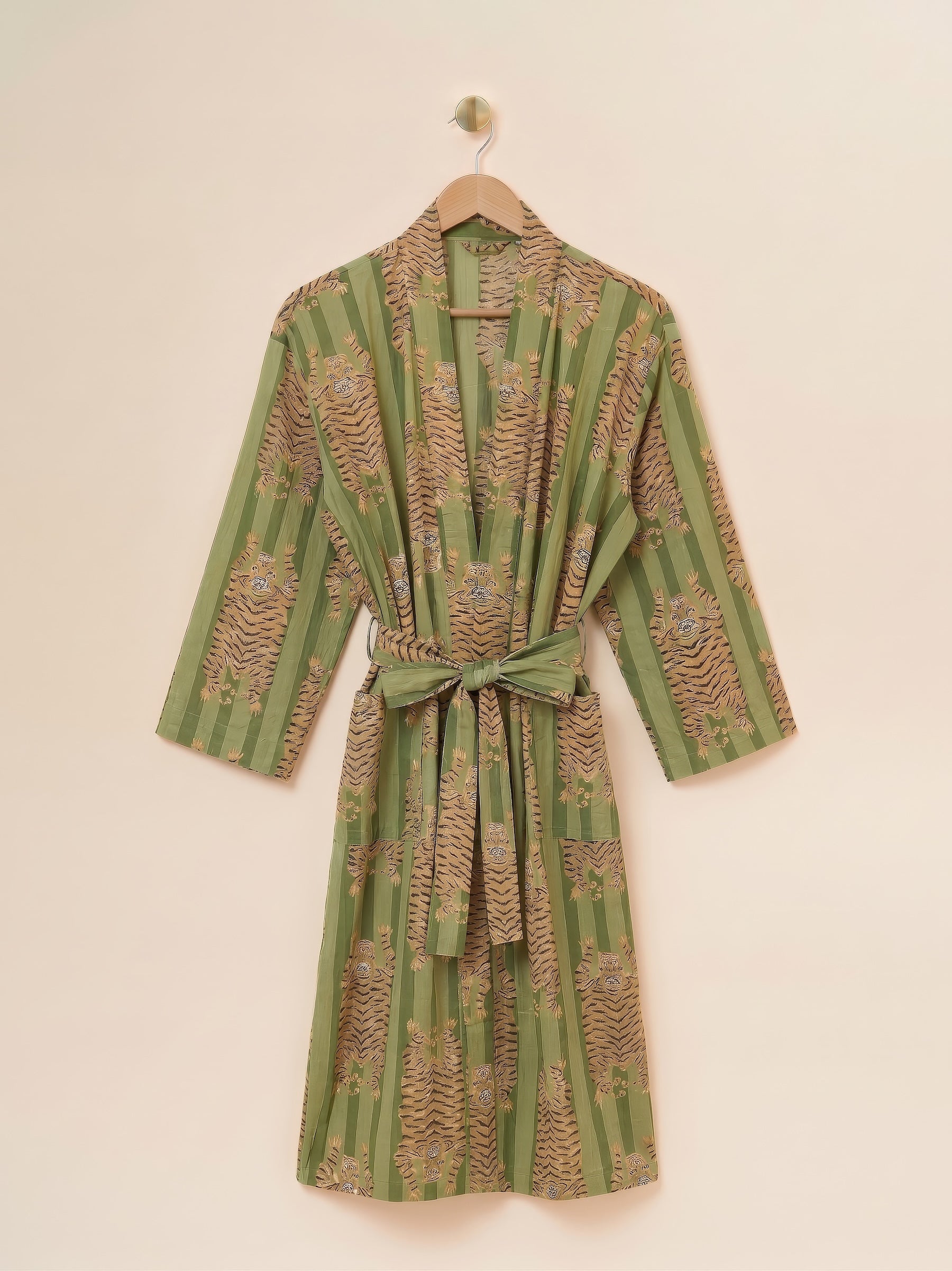 Robe - Green Stripe Tiger Print Amber & Coral Robe - Green Stripe Tiger Print Amber & Coral