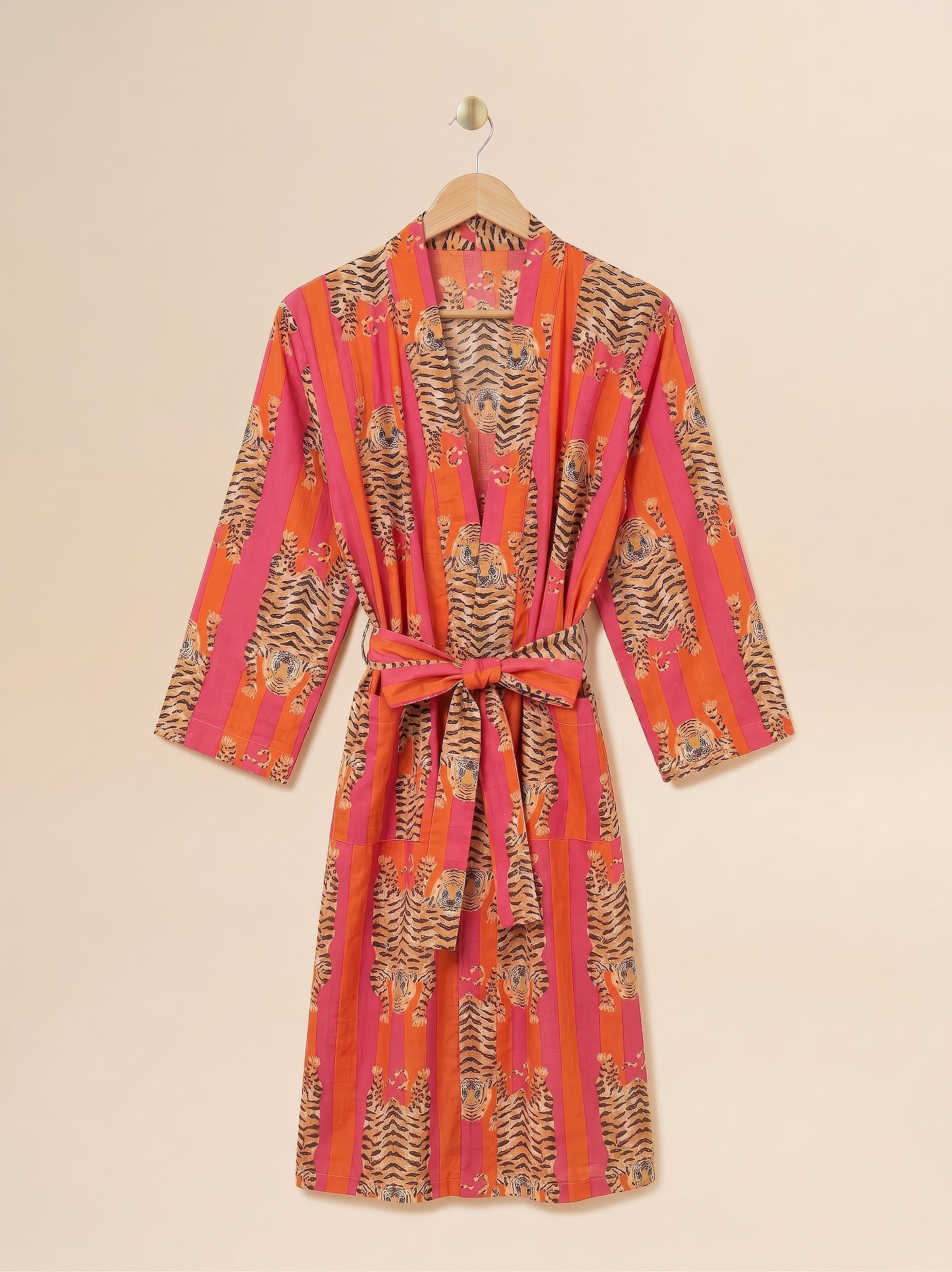 Robe - Orange & Pink Stripe Tiger Print