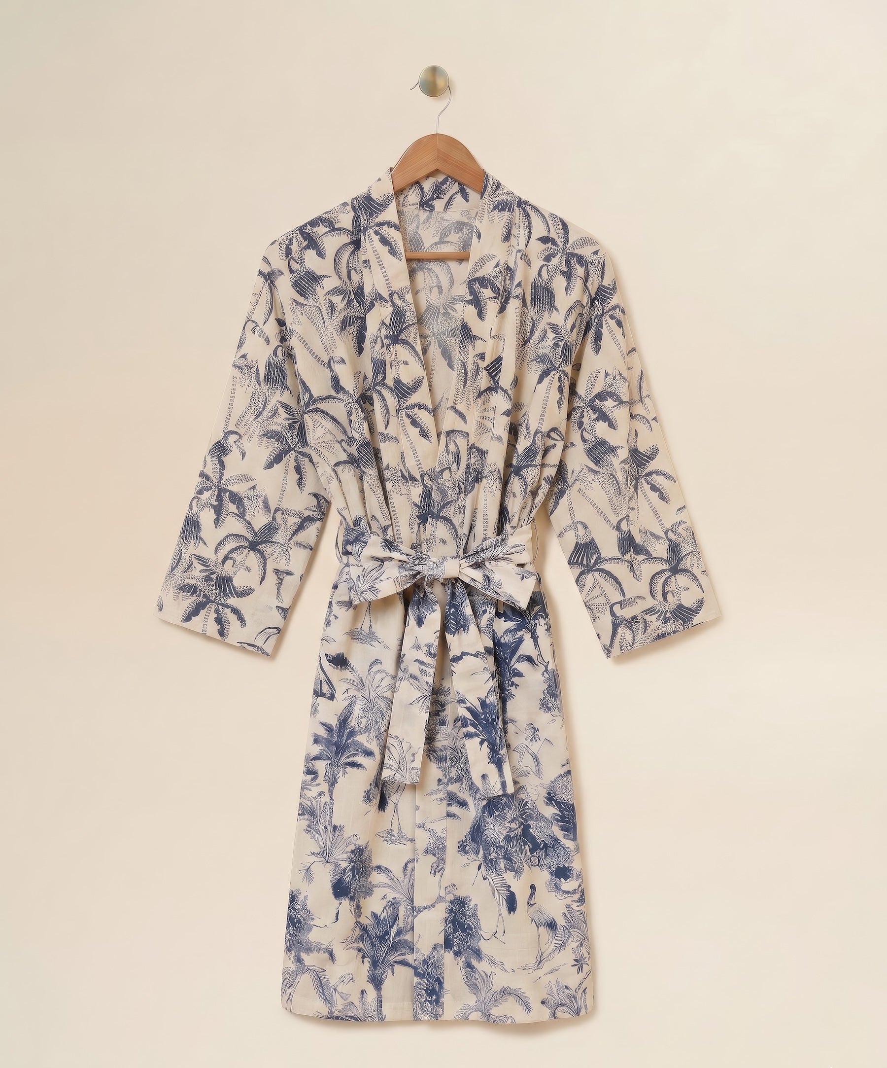 Robe - White Blue Tropical Print