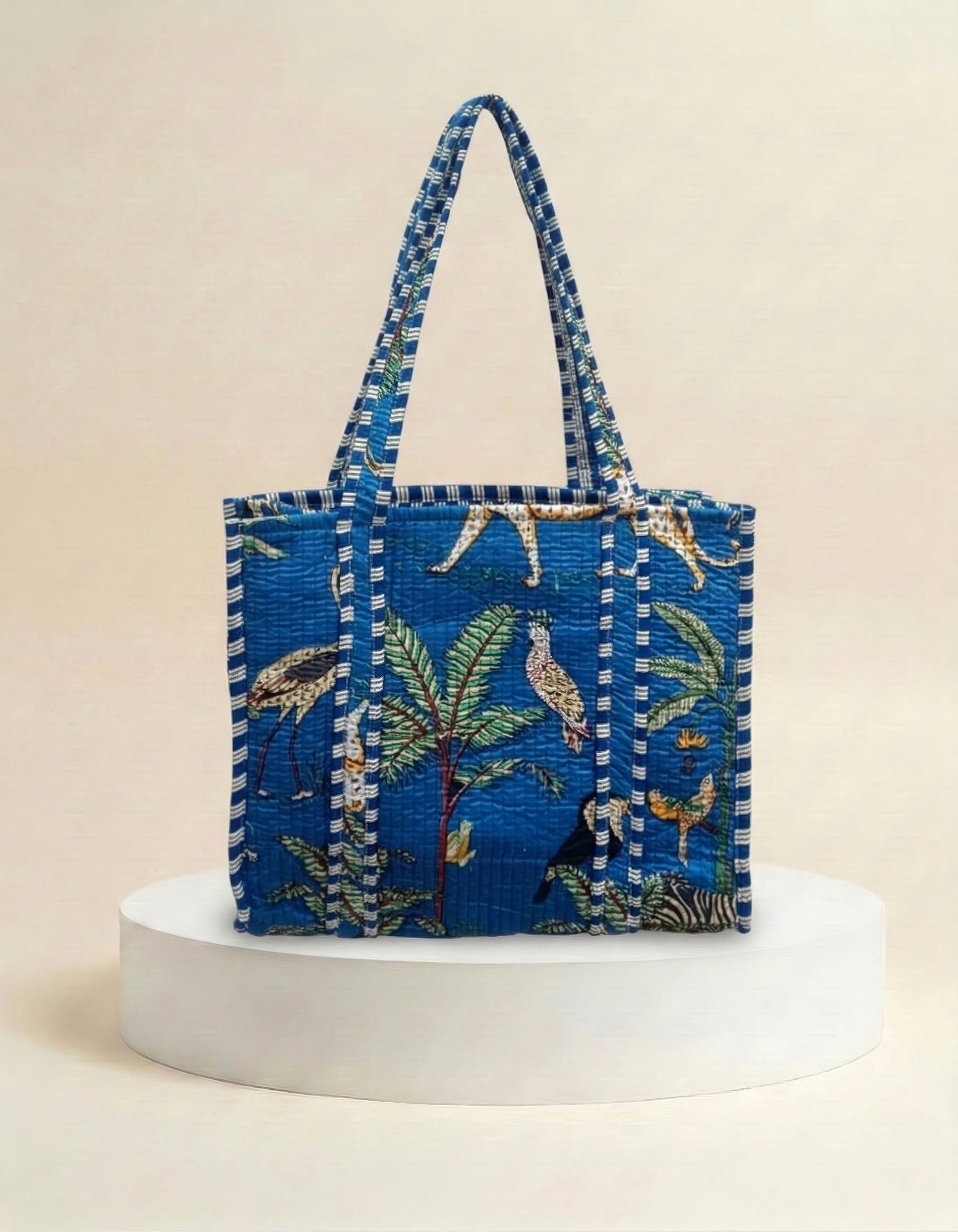 Small Tote - Bright Blue Tropical Print