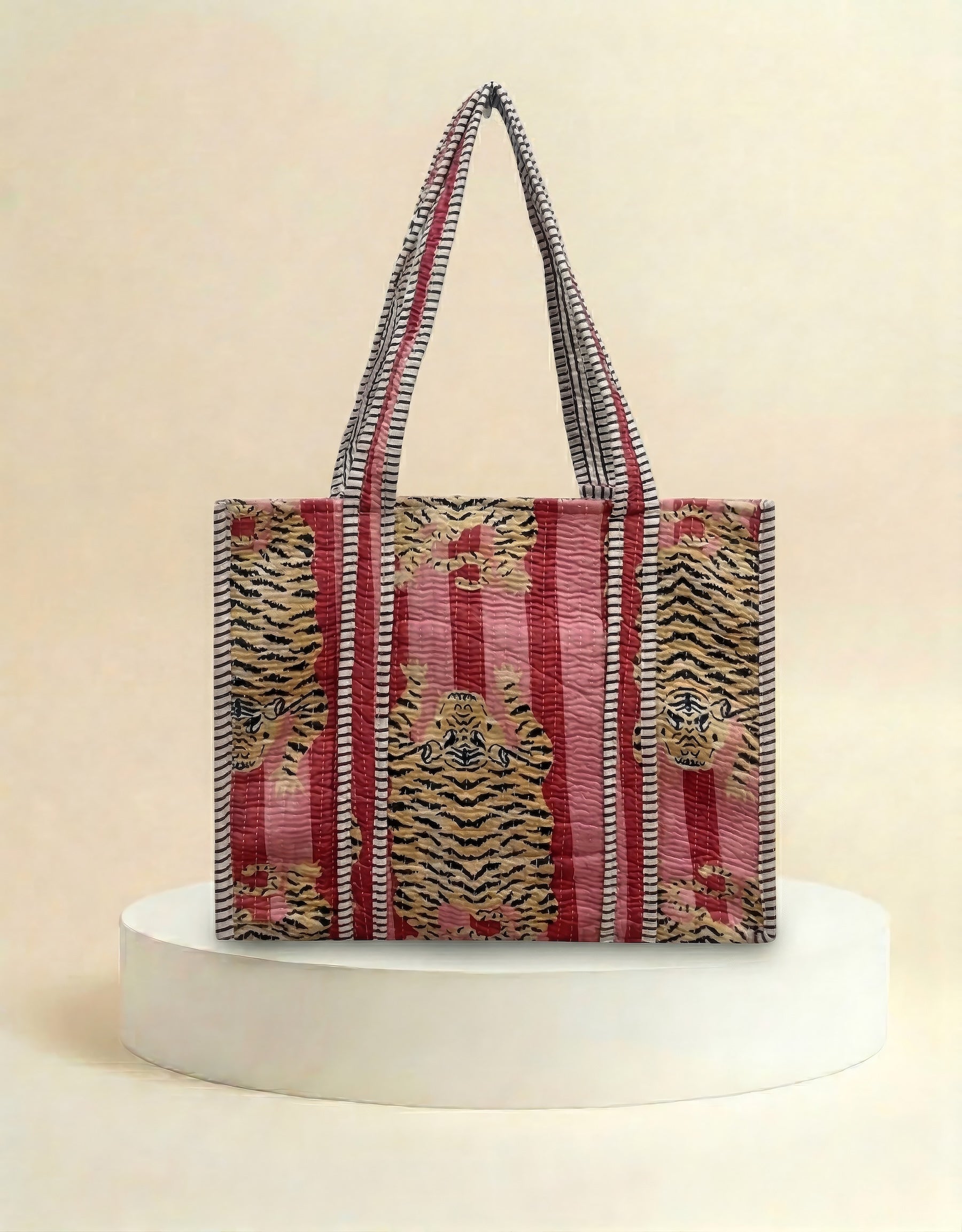 Small Tote - Light Red Pink Tiger Stripe
