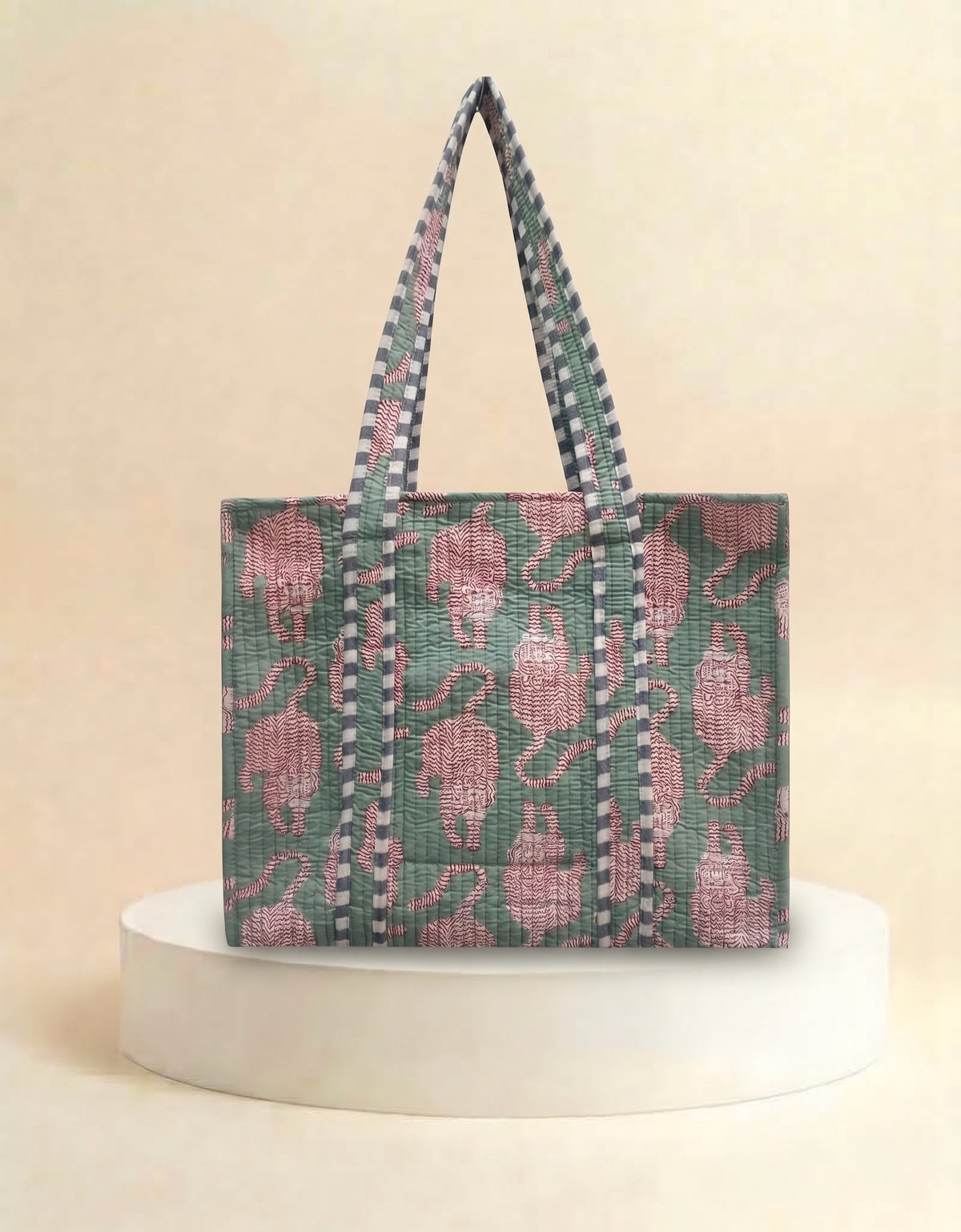 Small Zip Tote - Sage Green Tiger