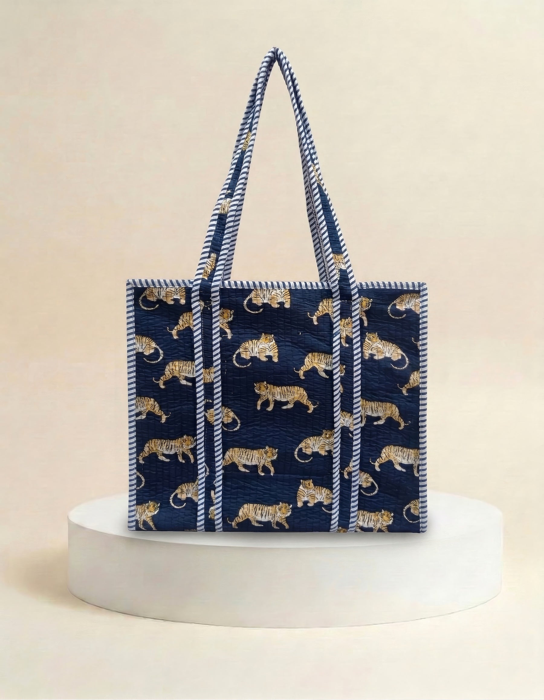 Small Zip Tote - Navy Tiger