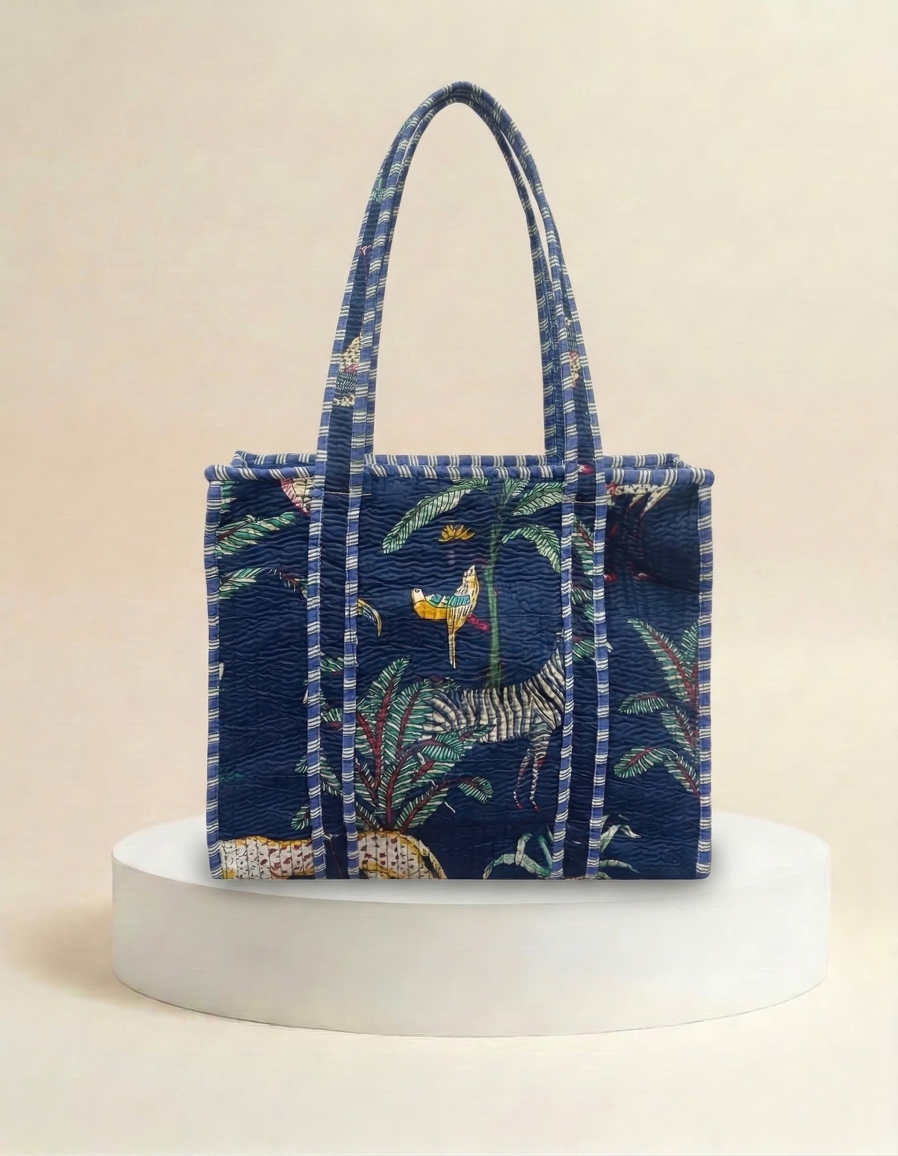 Small Zip Tote - Navy Tropical