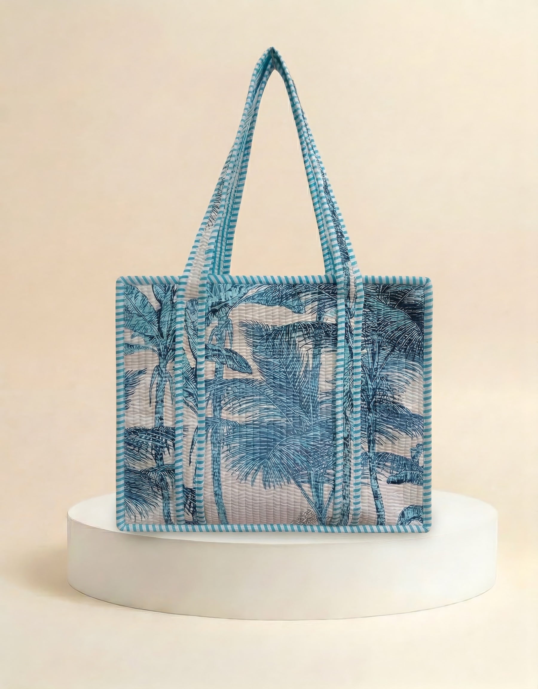 Small Zip Tote - Neon Blue Palm