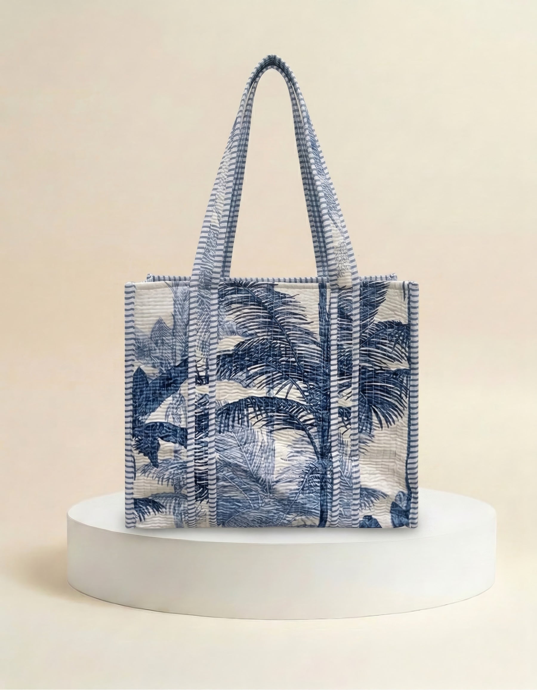 Small Tote - Blue Palm Print