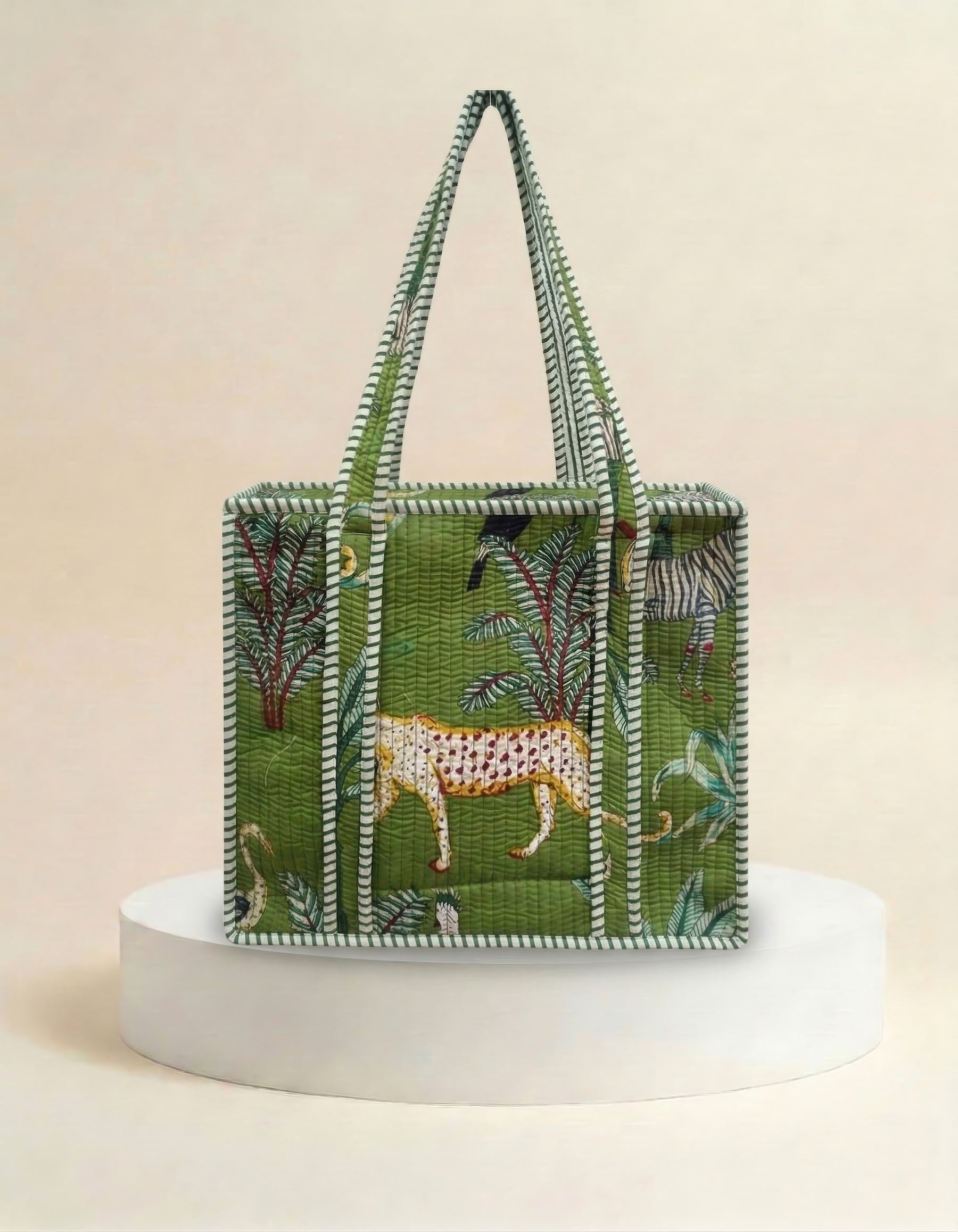 Small Zip Tote - Green Tropical