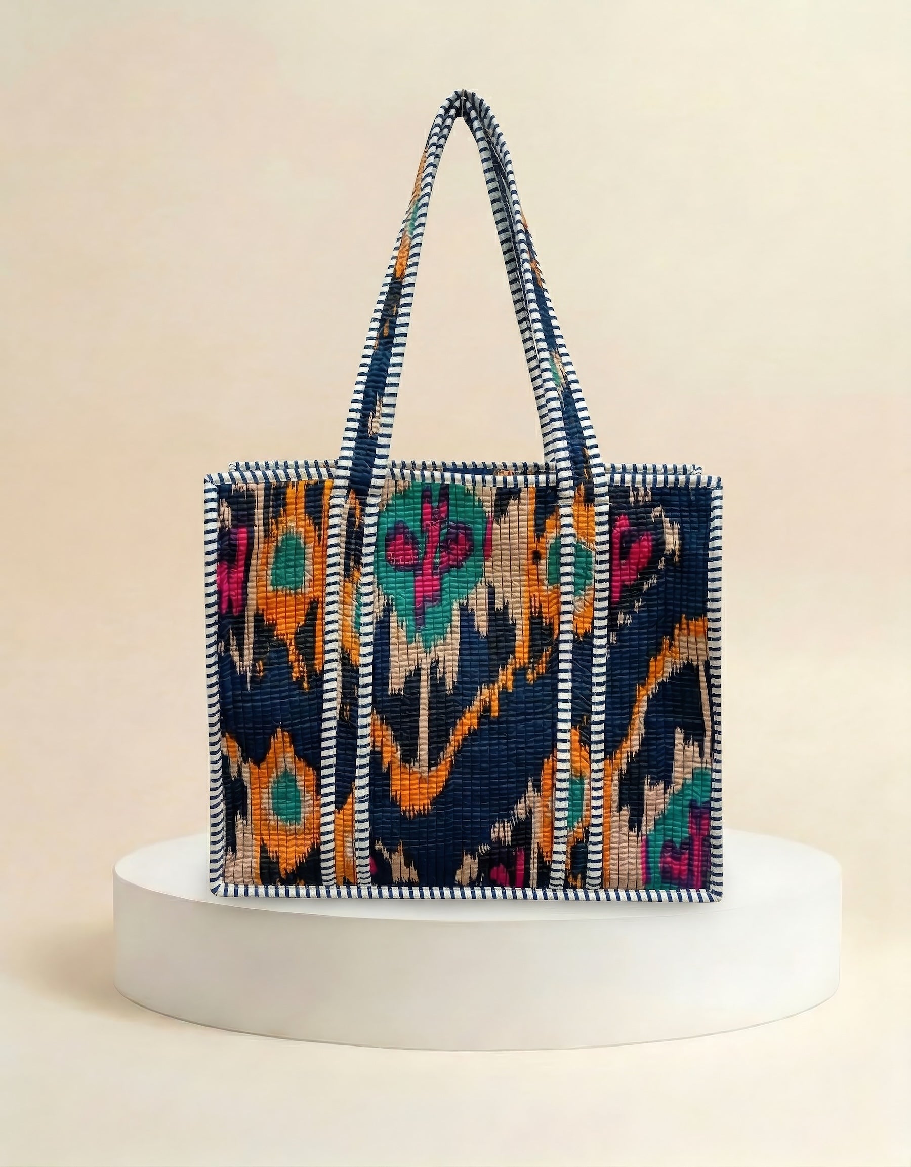 Small Zip Tote - Navy Abstract