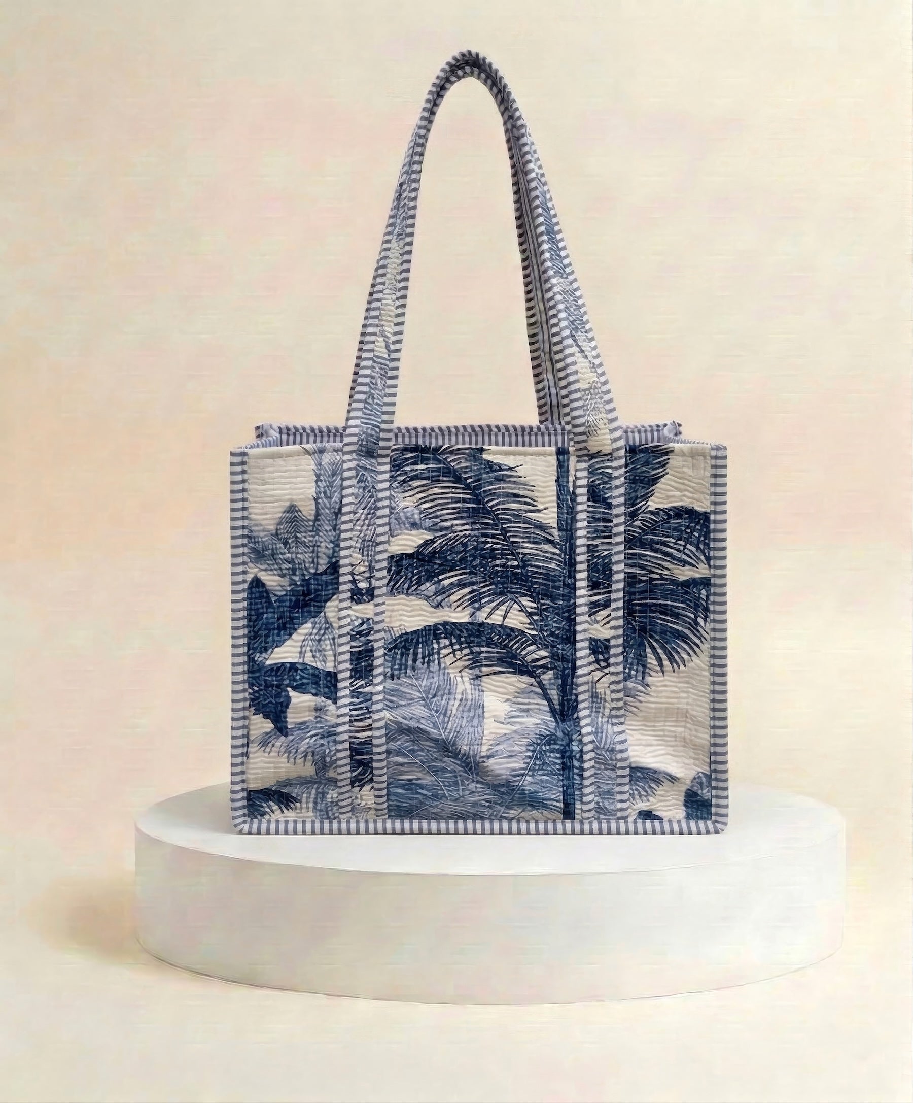 Small Zip Tote - Blue Palm