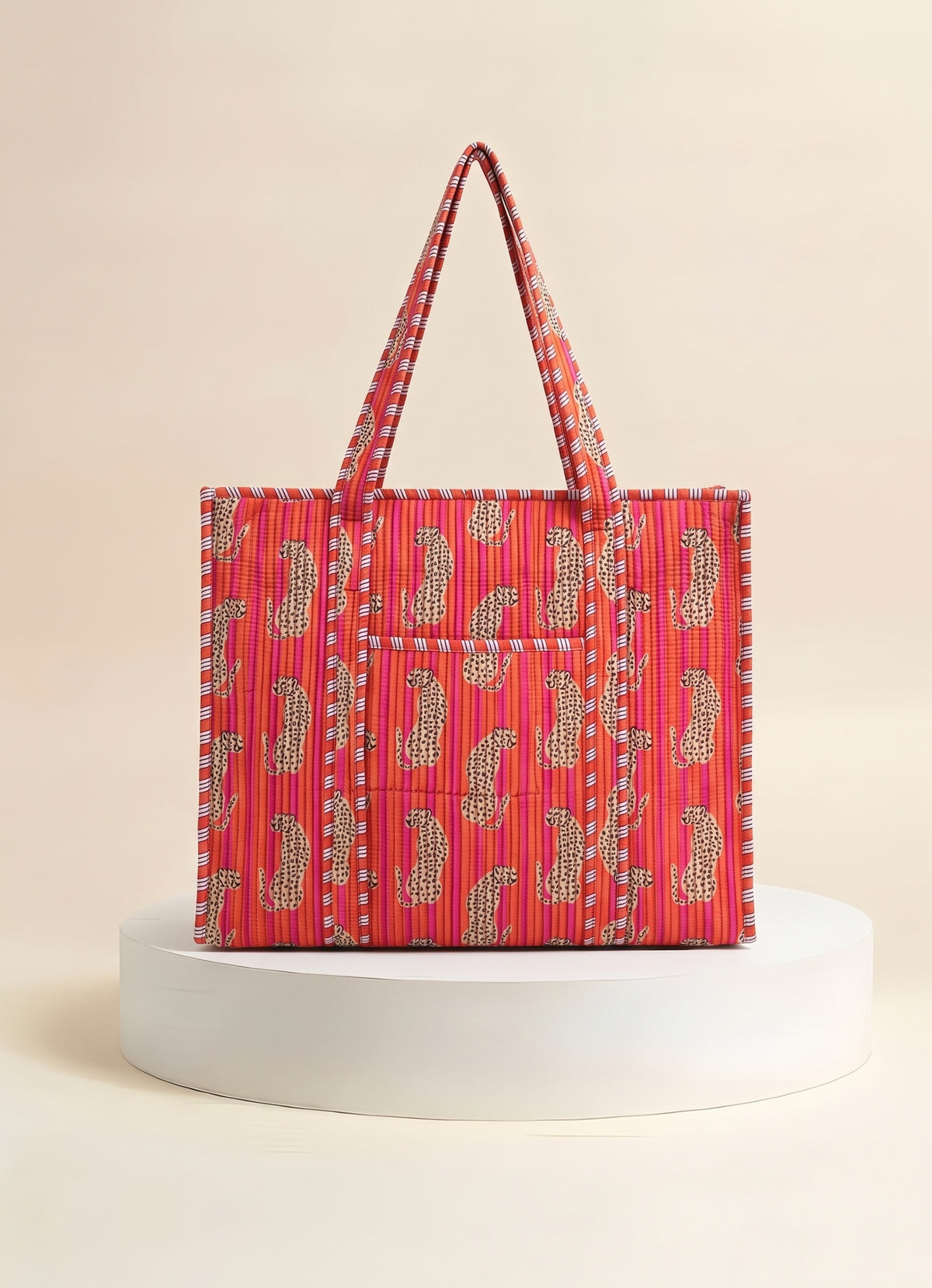 Zip Tote  - Orange Stripe Cheetah