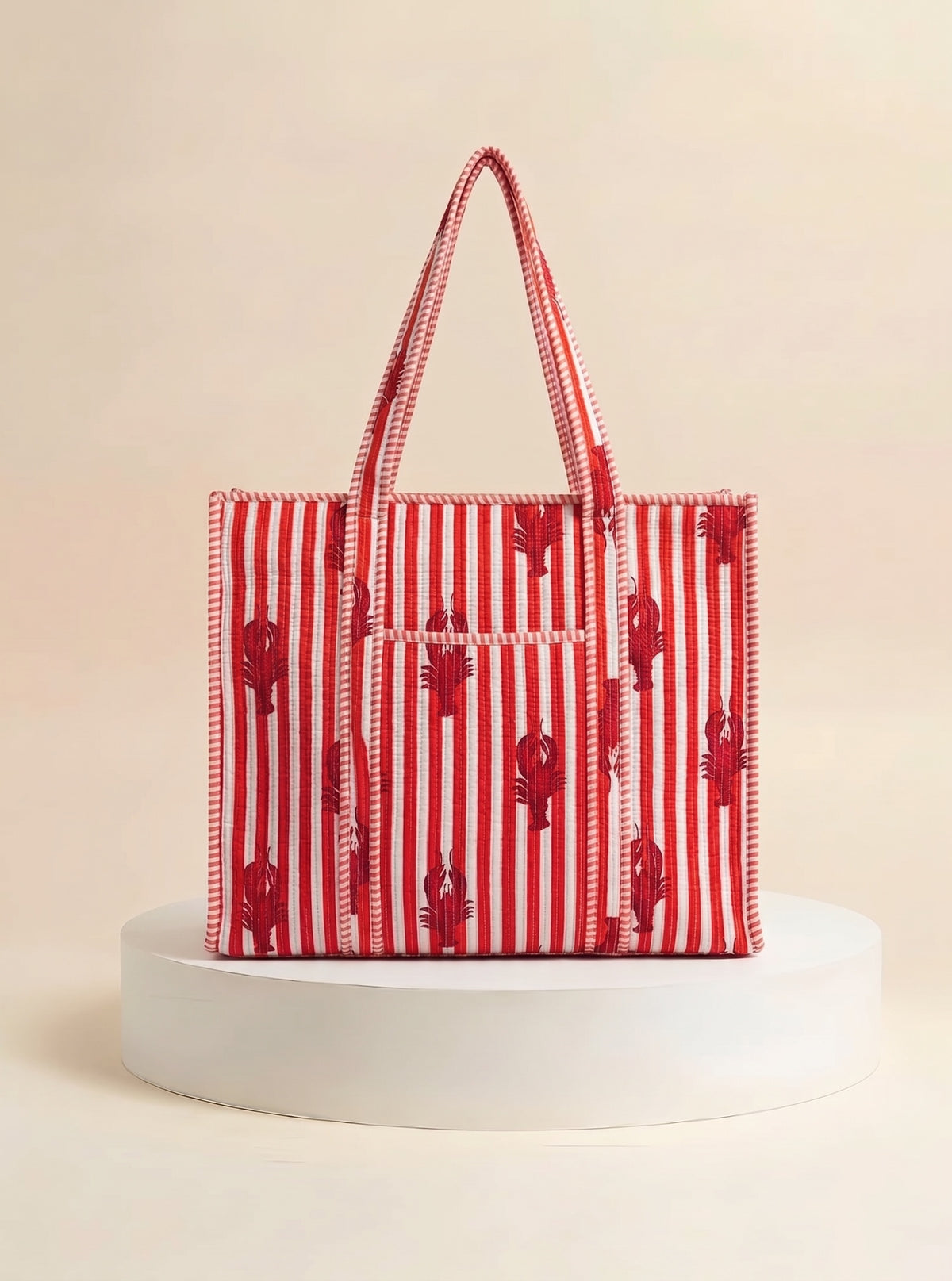 Zip Tote  - Orange Stripe Lobster