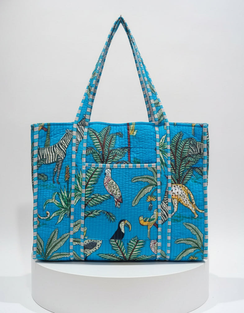Tote - Bright Blue Tropical