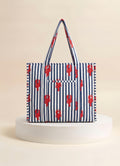 Zip Tote  - Navy Stripe Lobster