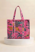 Velvet Zip Tote  - Hot Pink Tropical
