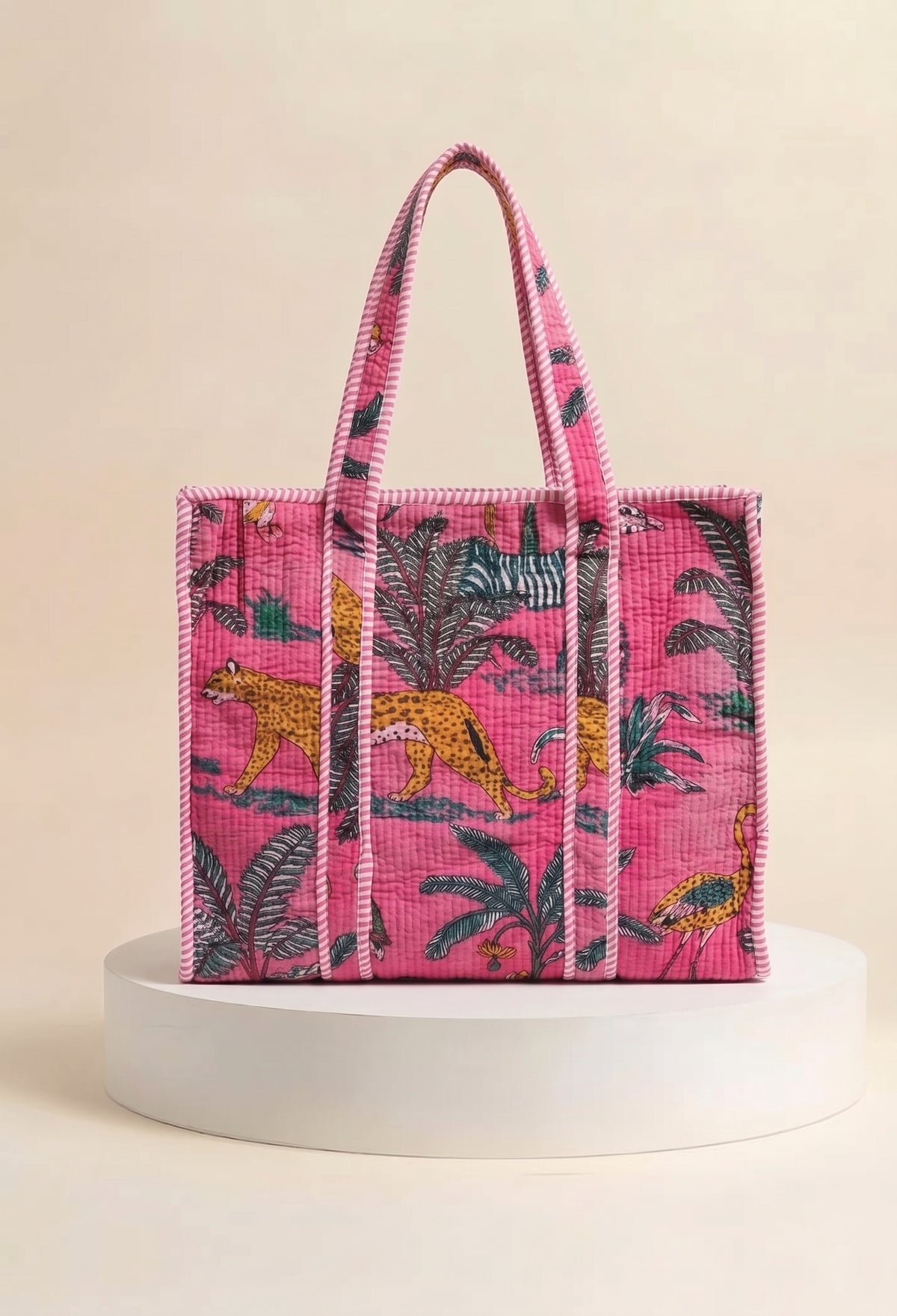 Velvet Zip Tote  - Hot Pink Tropical