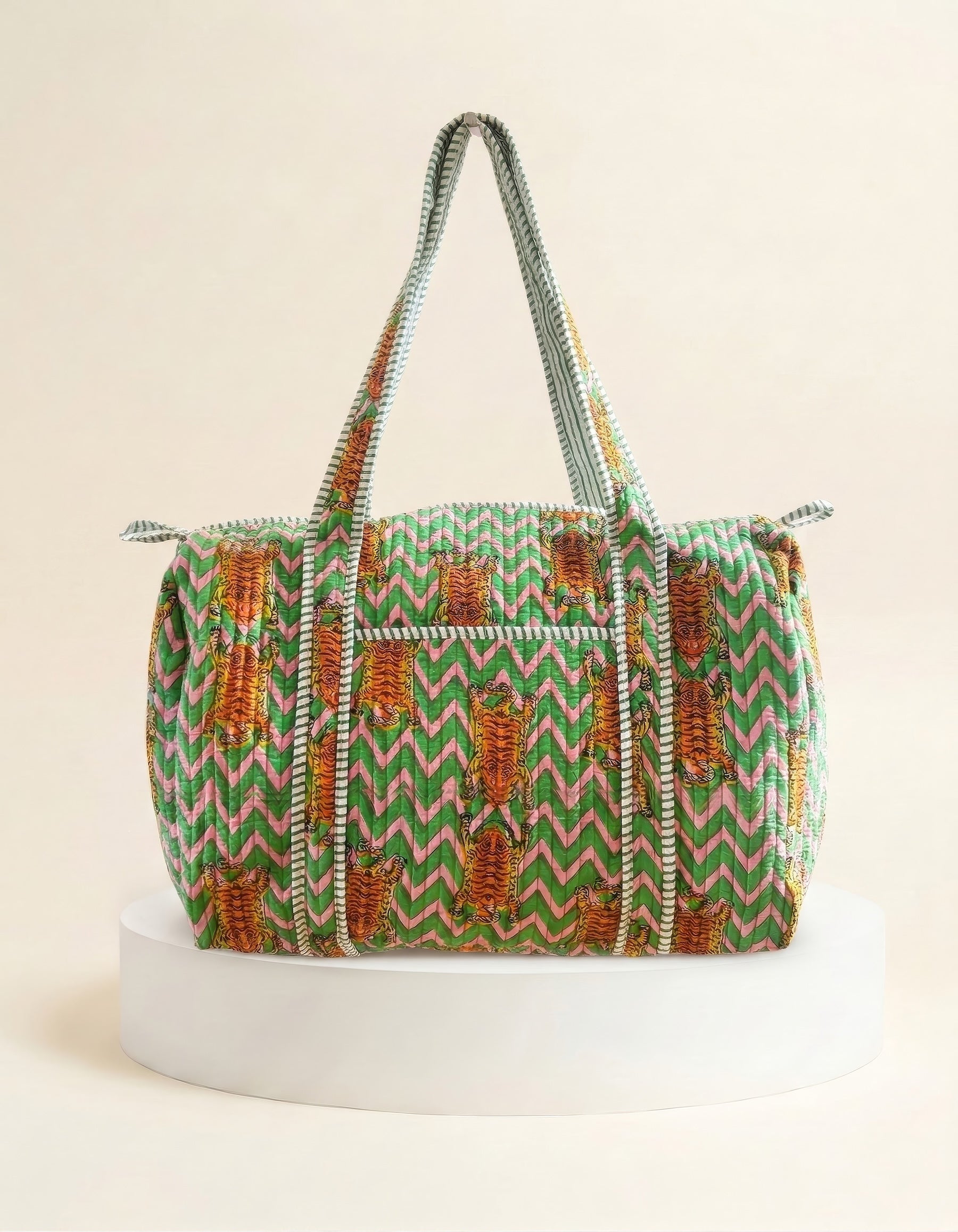 Weekend Bag - Pink & Green Tiger Zig Zag