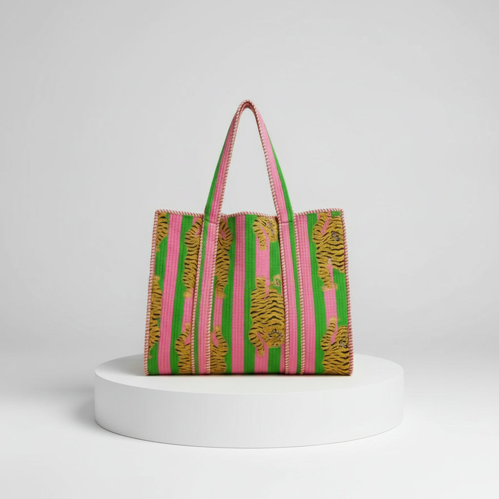 Tote - Pink & Green Tiger Stripe