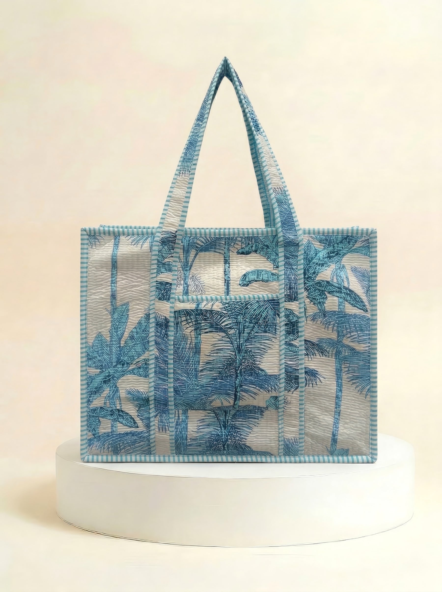 Zip Tote  - Neon Blue Palm