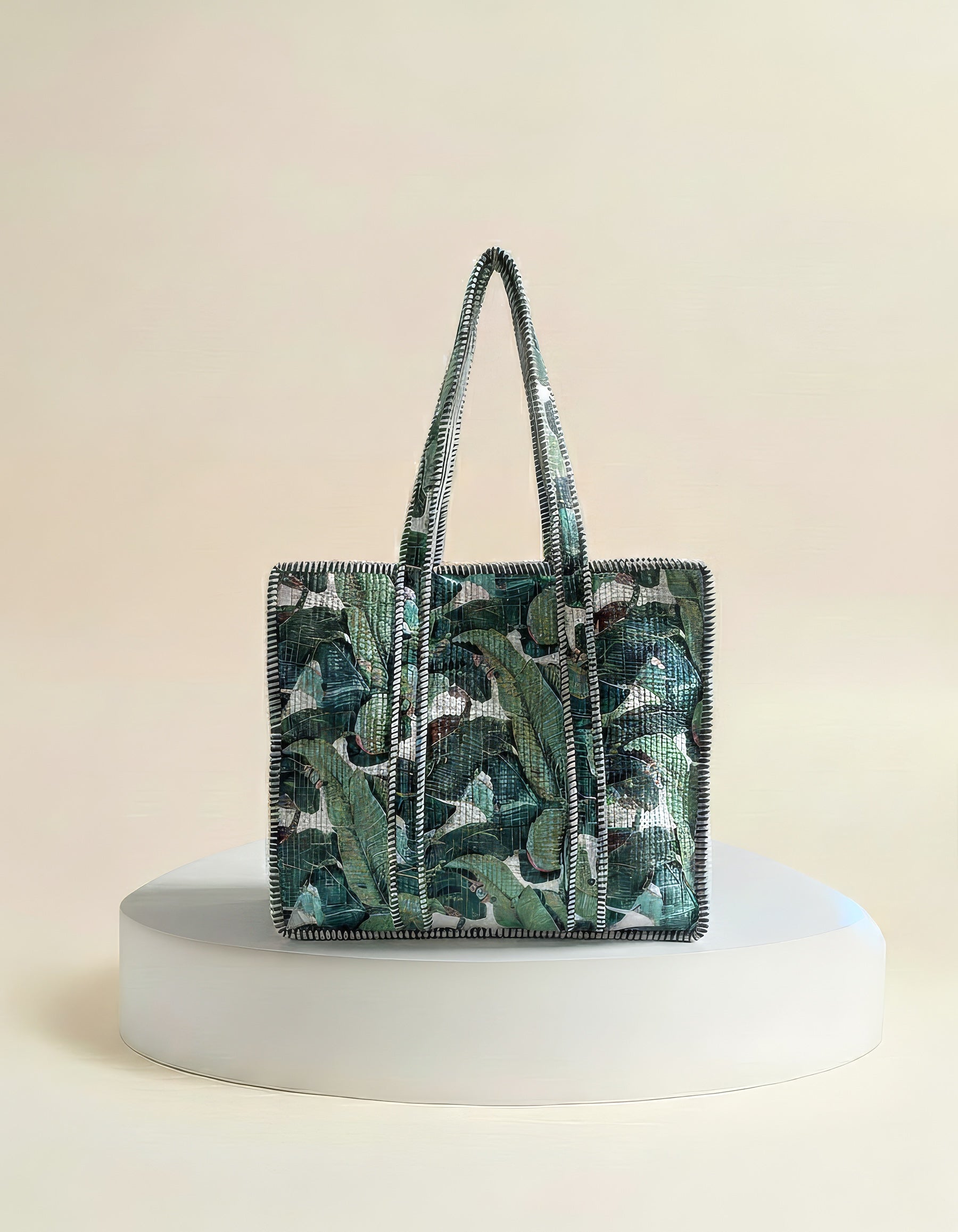 Zip Tote  - Green Palm Print