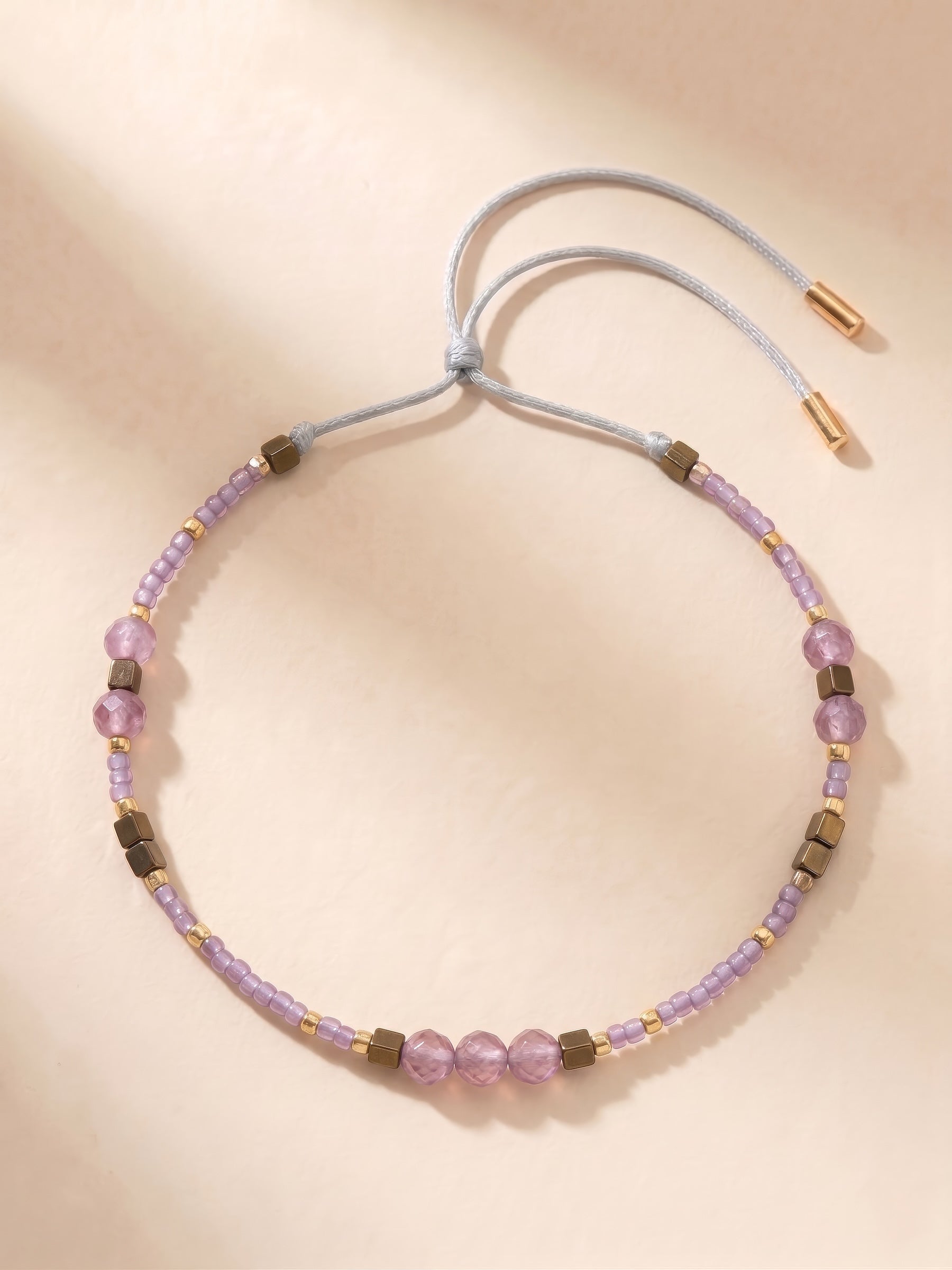 Bracelet - 002  Lilac & Gold Faceted Stones