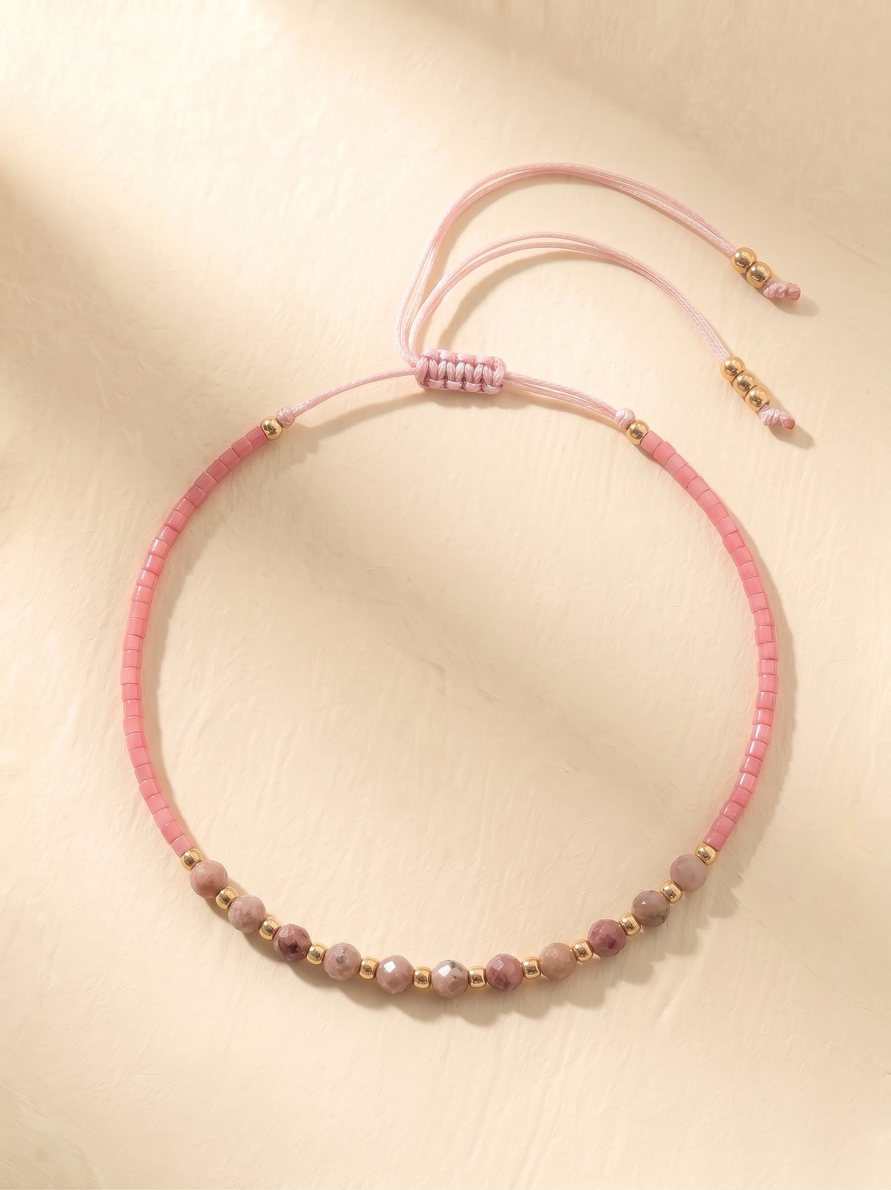 Bracelet - 005 Hot Pink Beaded Gem Stone