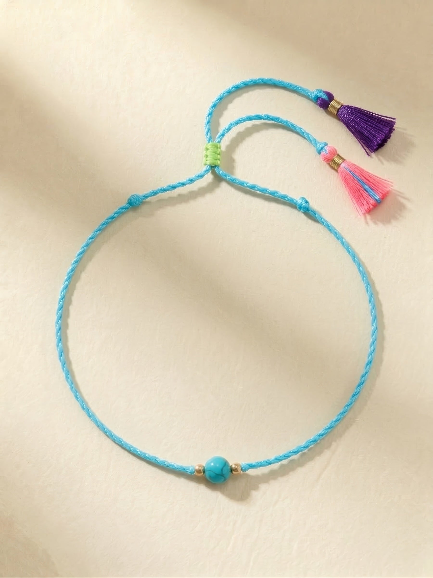 Bracelet - 021 Neon Turquoise Rope & Tassels