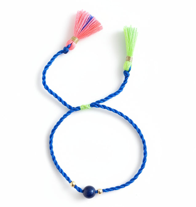 Bracelet - Neon Blue Rope and Tassels