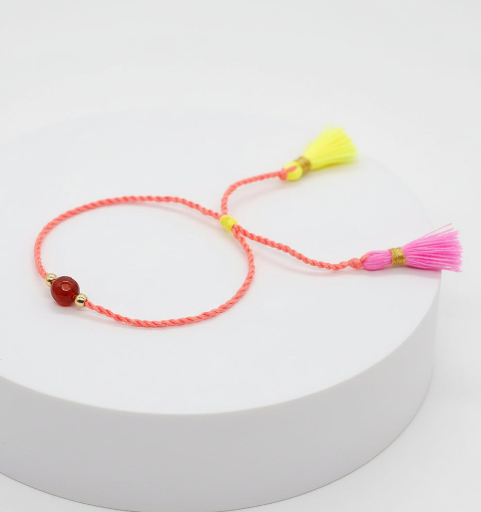Bracelet - Coral Neon Rope and Tassels