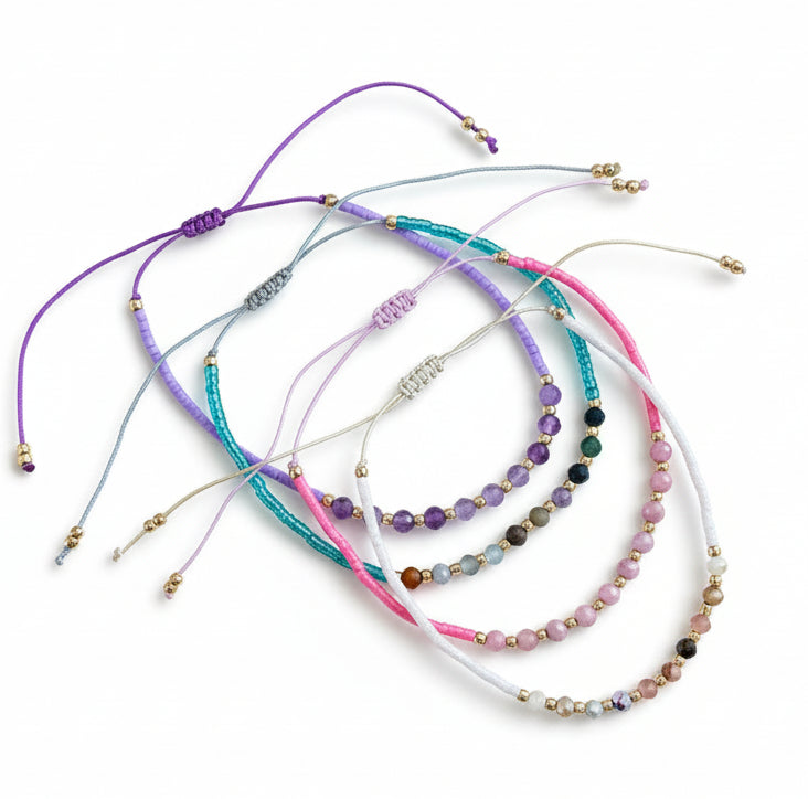 Bracelet - Hot Pink Beaded Gem Stone