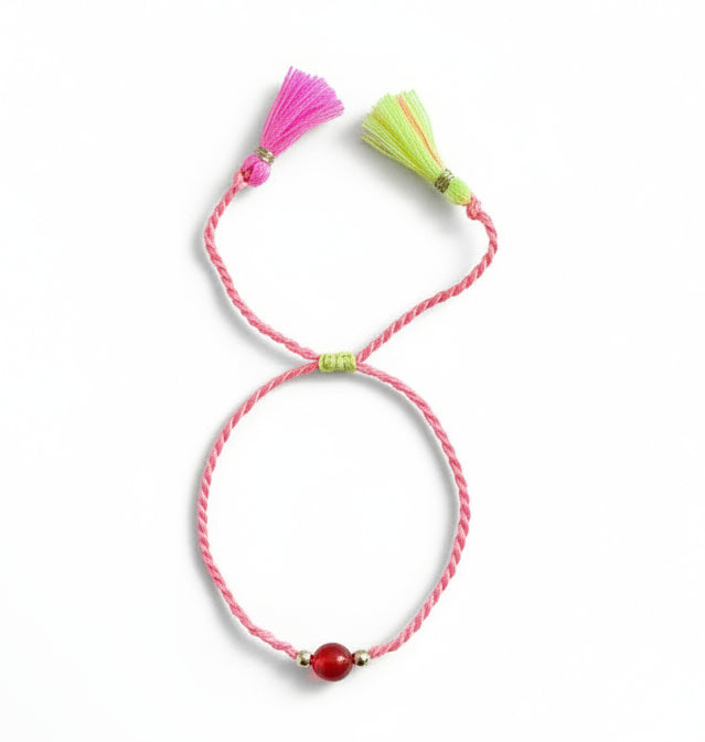 Bracelet - Coral Neon Rope and Tassels