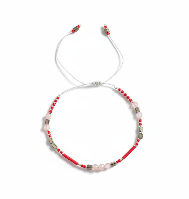 Bracelet - Red & Gold Faceted Stones