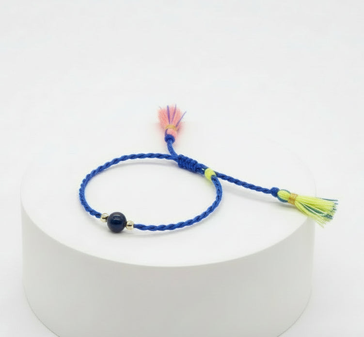 Bracelet - Neon Blue Rope and Tassels