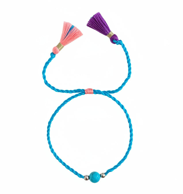 Bracelet - Neon Turquoise Rope and Tassels