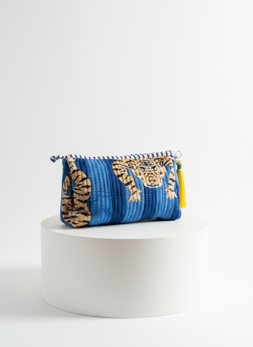 Cosmetic Bag - Dark Blue Tiger Stripe - Set of 3