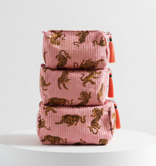 Cosmetic Bags - Pink & Orange Tiger - Set of 3