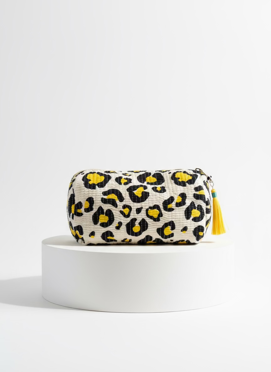Cosmetic Bags - Yellow Leopard Print - Set of 3