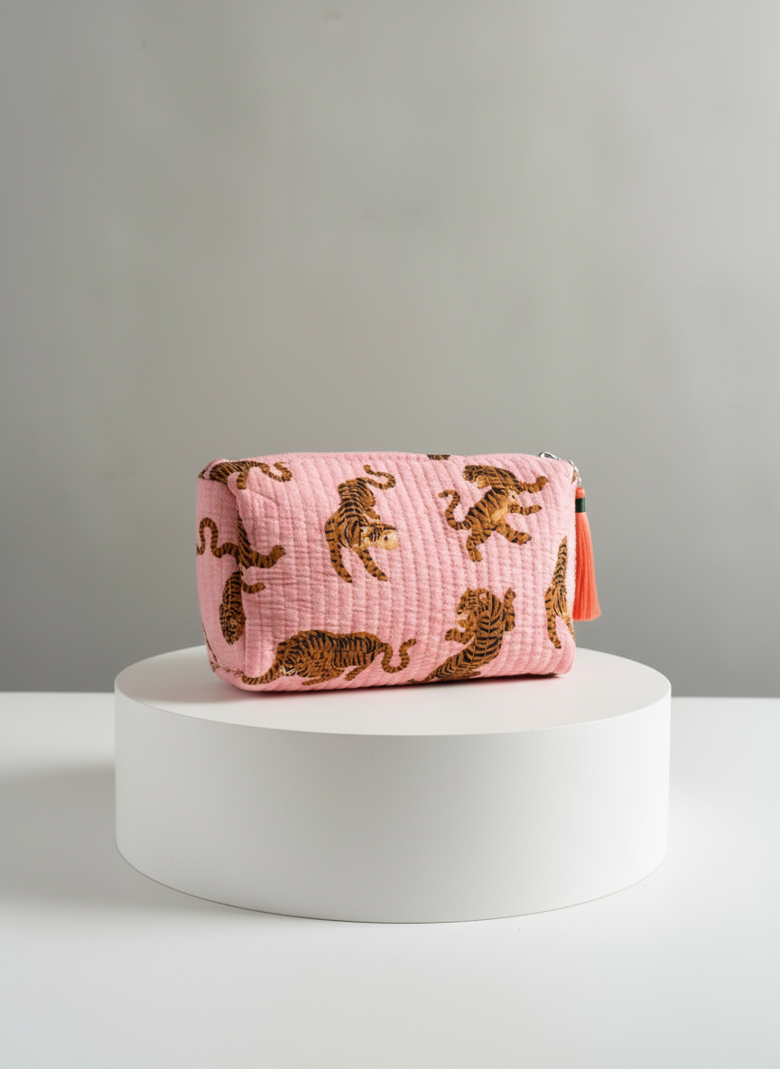 Cosmetic Bags - Pink & Orange Tiger - Set of 3