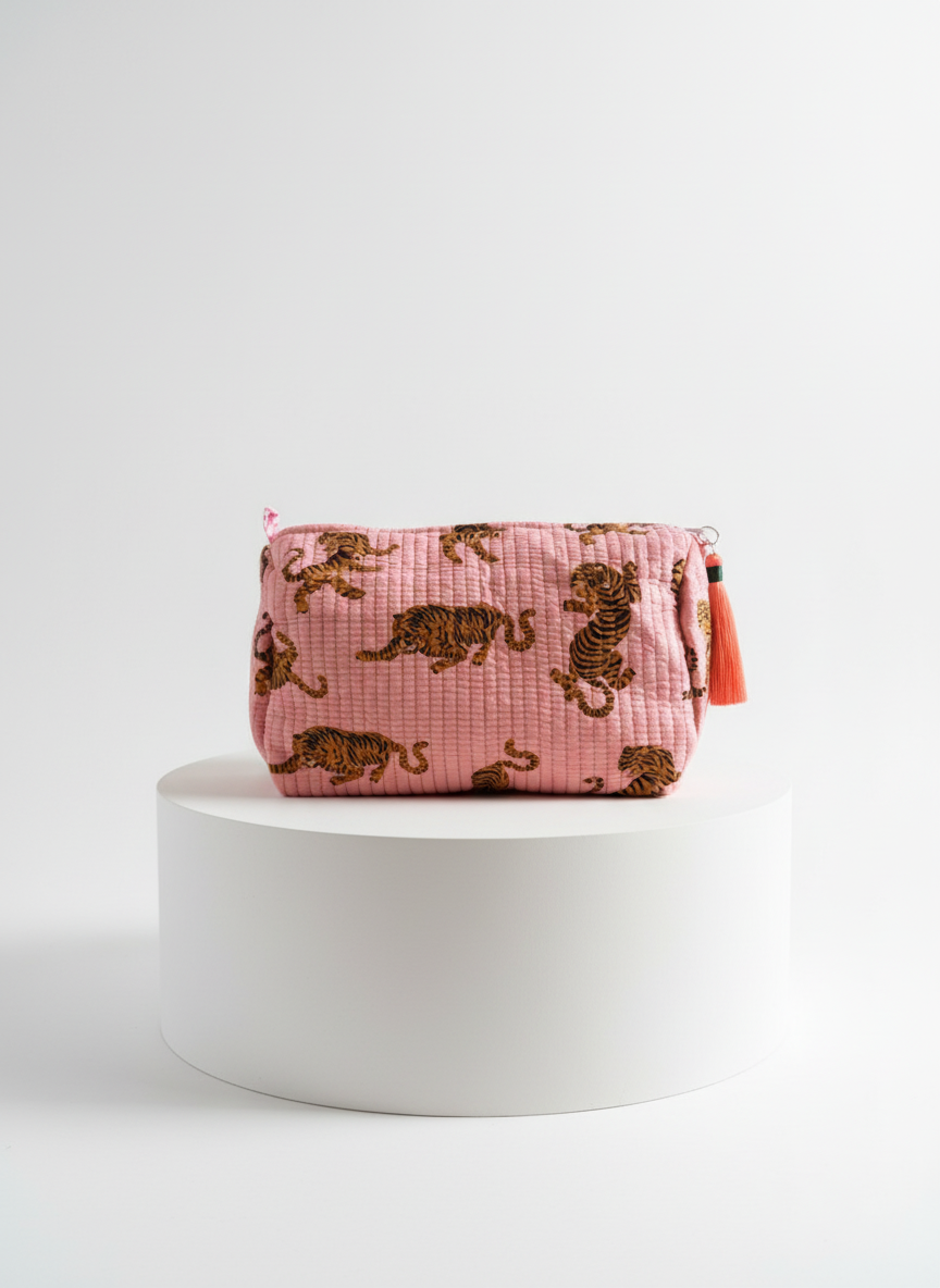 Cosmetic Bags - Pink & Orange Tiger - Set of 3