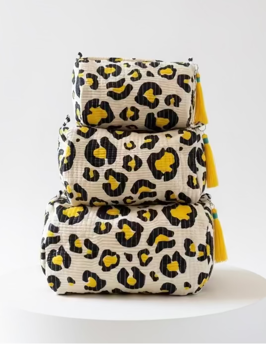 Cosmetic Bags - Yellow Leopard Print - Set of 3